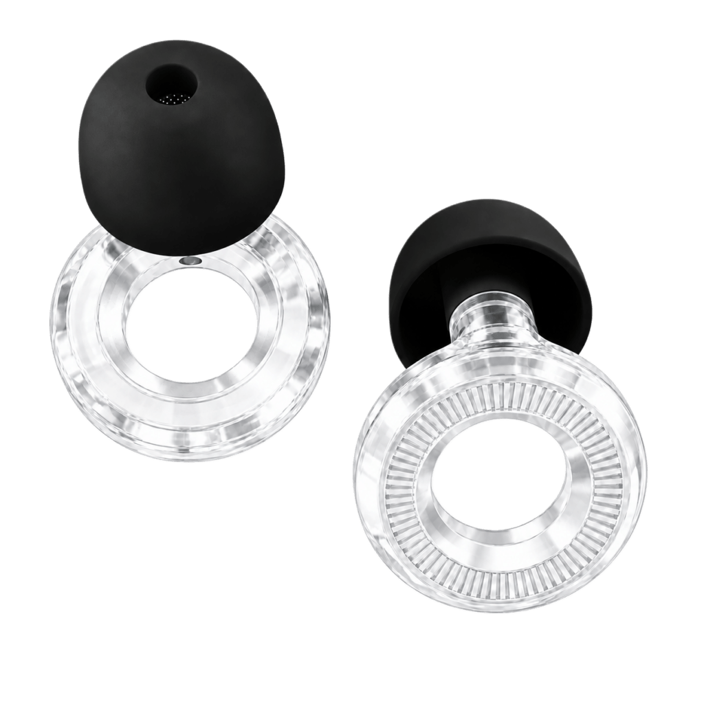 Tapones auditivos transparentes con puntas negras