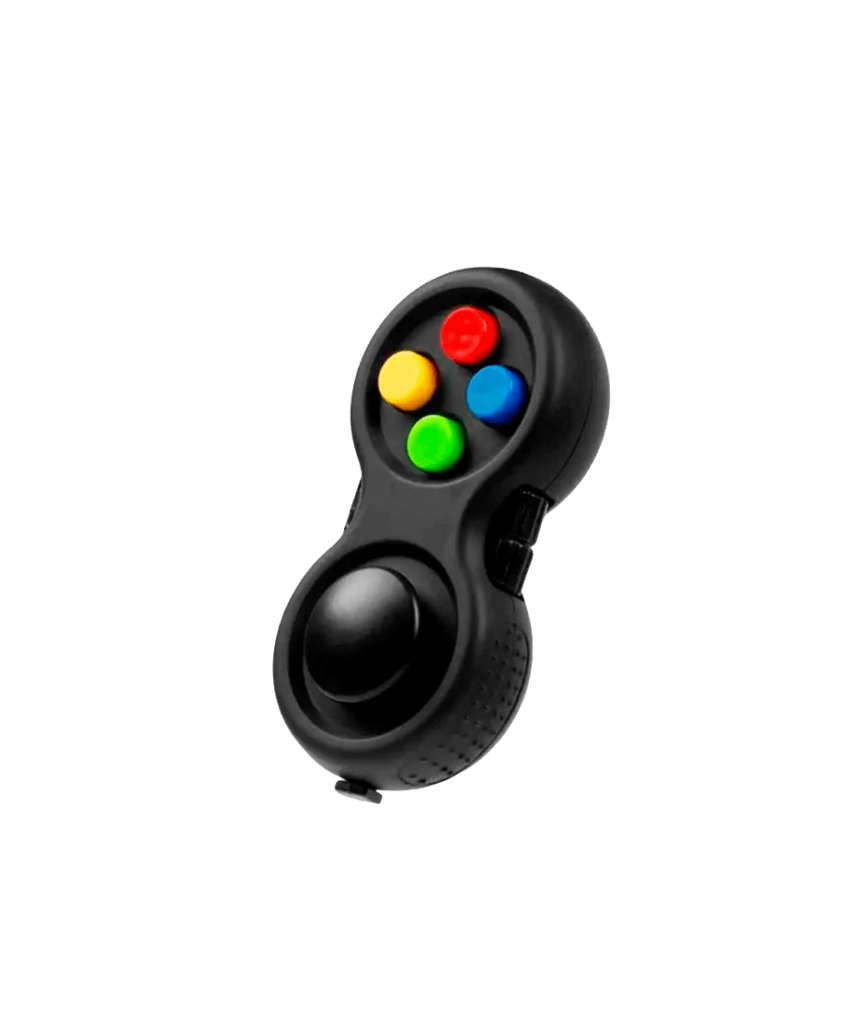 Control fidget negro con botones de colores
